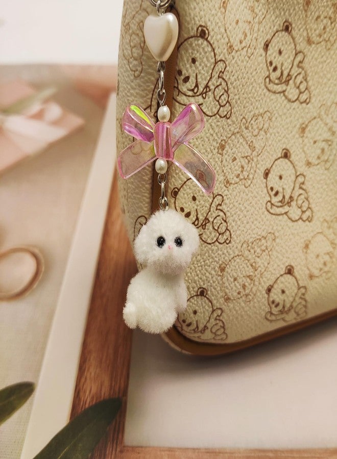 Nalefow Cute Dog Keychain Fuzzy Dog Puppy Decor Keychain Aesthetic Y2K Purse Bag Charm Stylish Dog Pendant Keychains Accessories (White) - Image 3